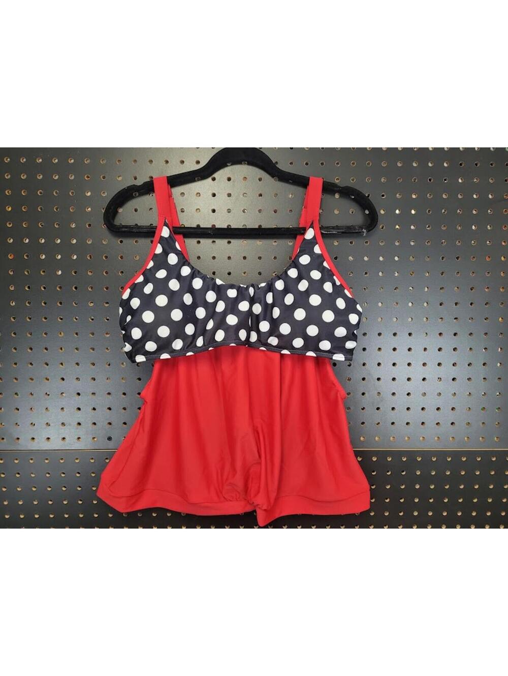 Red Polka Dot Blouson Tankini Top – Adjustable Straps